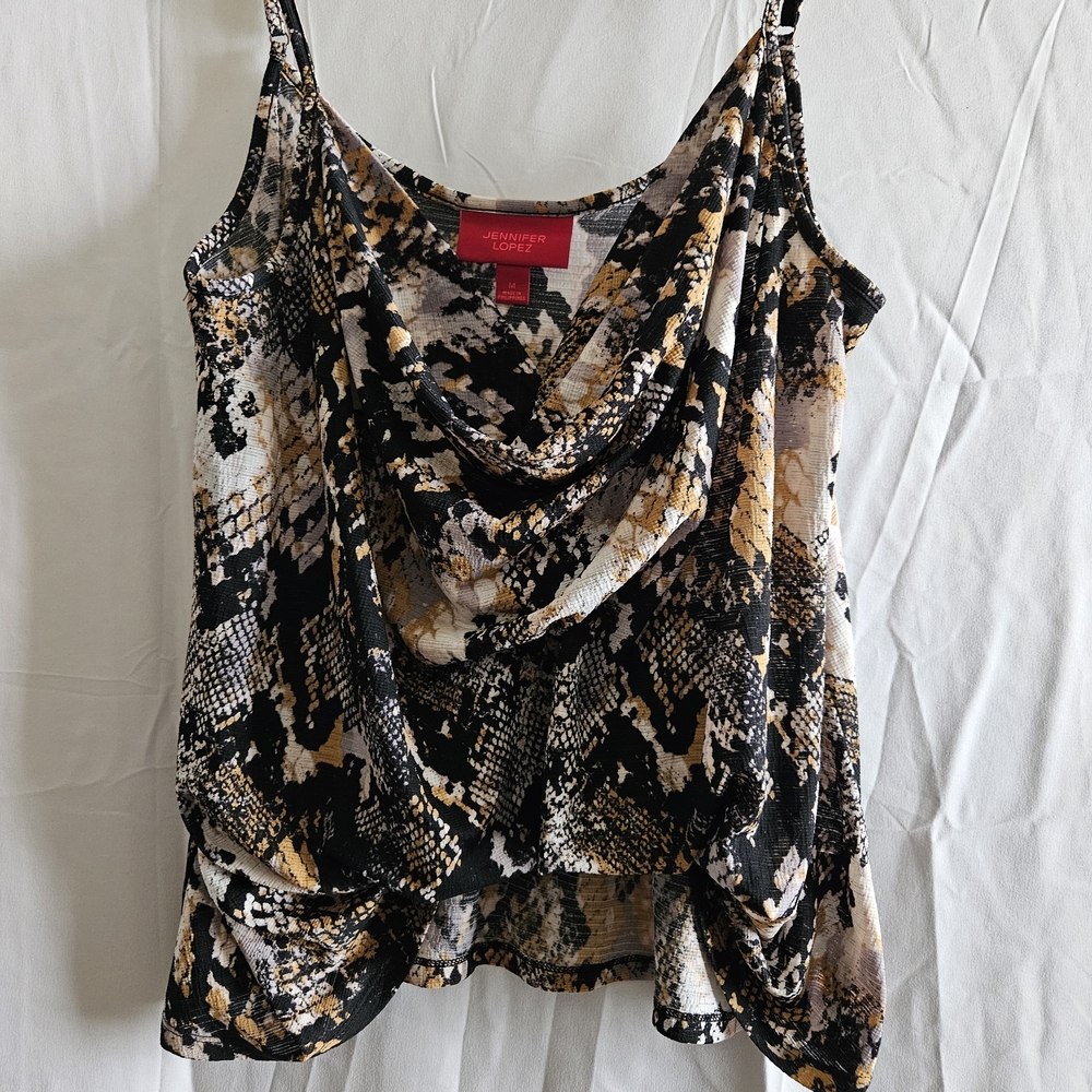 Jennifer Lopez Black and White Ruched Sleeveless Camisole